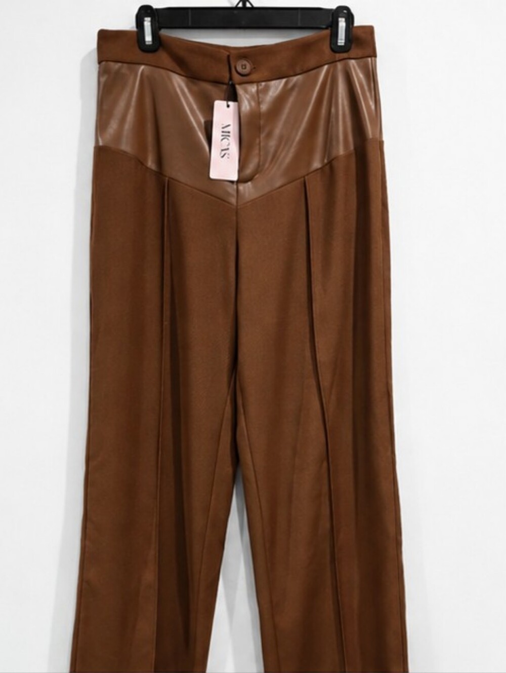 MICAS Brown Faux Leather Panel High Rise Wide Leg Pants Size M